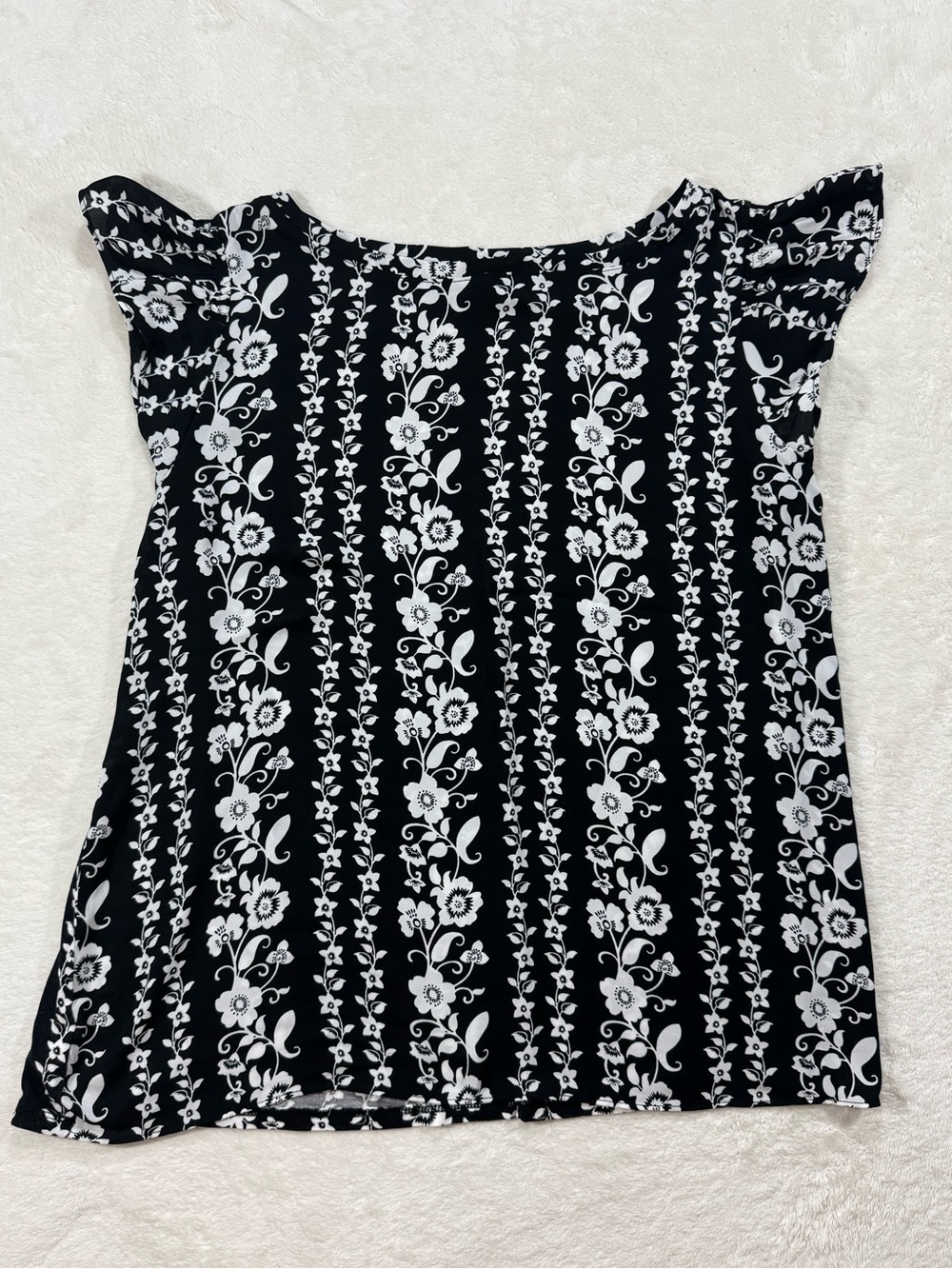 LOFT Petites Black White Floral Tank Blouse MP Medium Petite